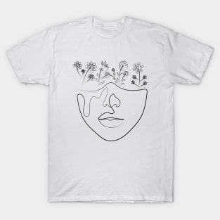 Flowers Face | One Line Drawing | One Line Art | Minimal | Minimalist T-Shirt